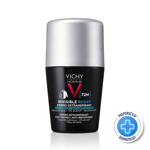 Vichy Homme Dezodorans Invisible Resist roll-on, protiv mrlja i nadraženosti, 50 ml