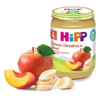HIPP Voćna kašica Banane i breskve u jabuci 190g