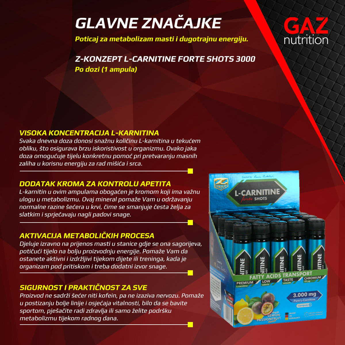 Z-Konzept L-Carnitine FORTE Shots 3000 - Slika 4